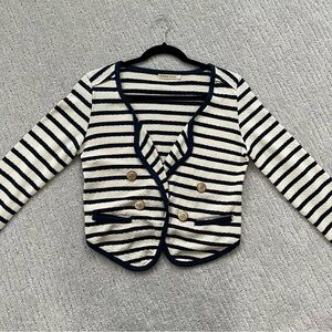 Navy and Cream Striped Sailor Blazer Size S
